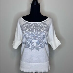 New York & Co, brand-new sweater, 3/4 length sleeves, white and sliver, size m.